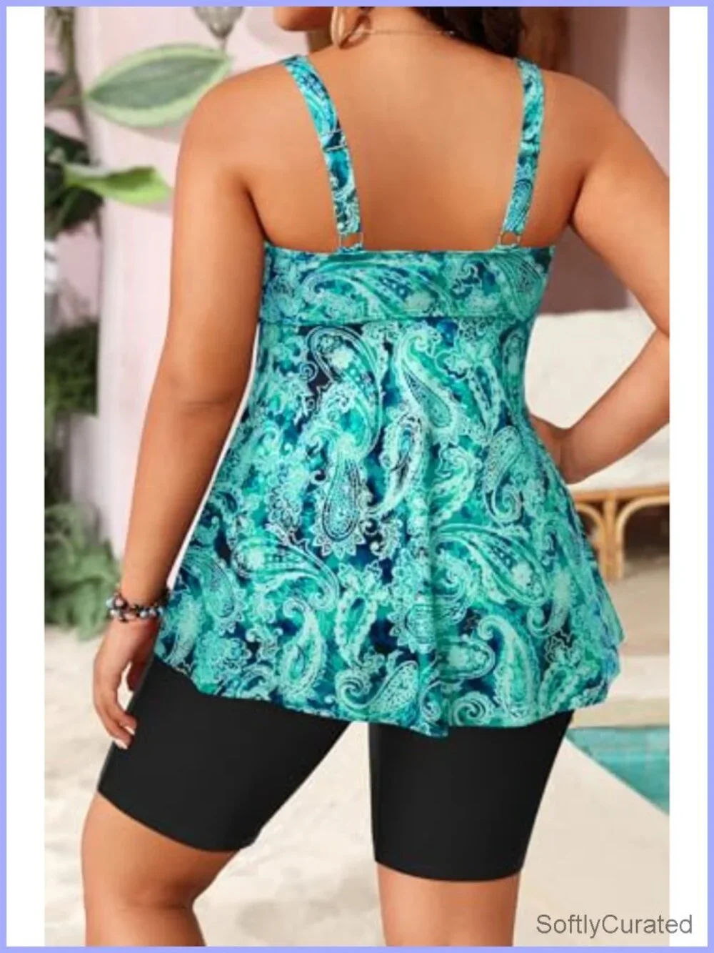 Plus Size Tankini Set with Shorts - Tummy Control 2 Piece Bathing Suit Flowy